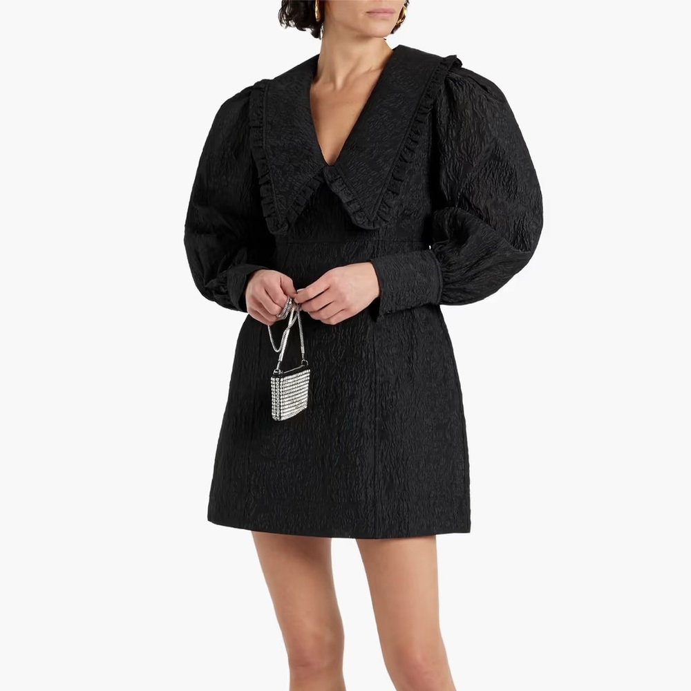 COPY - NWT Ganni Ruffle-trimmed cloqué mini dress